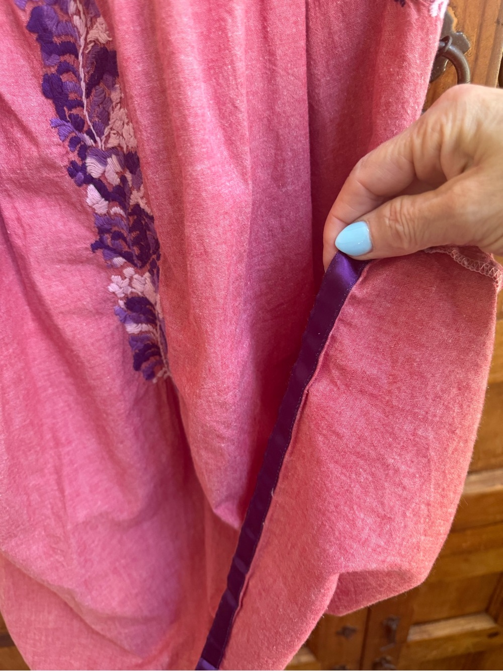 Mi Golondrina Pink Mini Dress with Purple Floral Embroidery - Picture 4 of 5